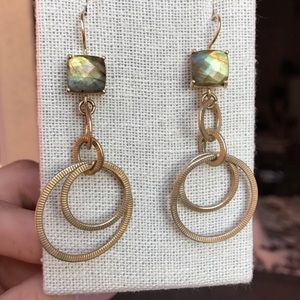 Labradorite gold plated interlocking hoop wire back Earrings